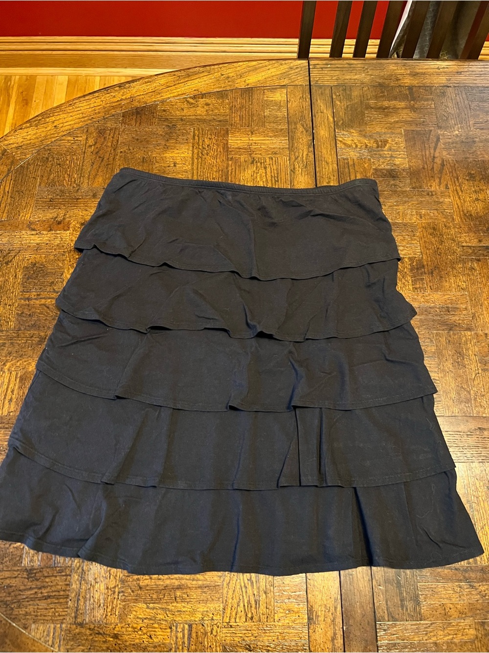 Black Tiered Ruffle Midi Skirt